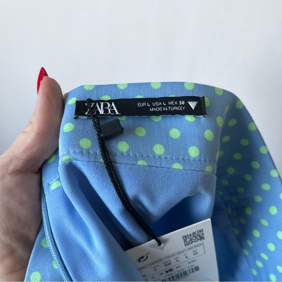 Zara Light Blue with Mint Green Polka Dots Mini Skirt L NWT - Picture 2 of 4